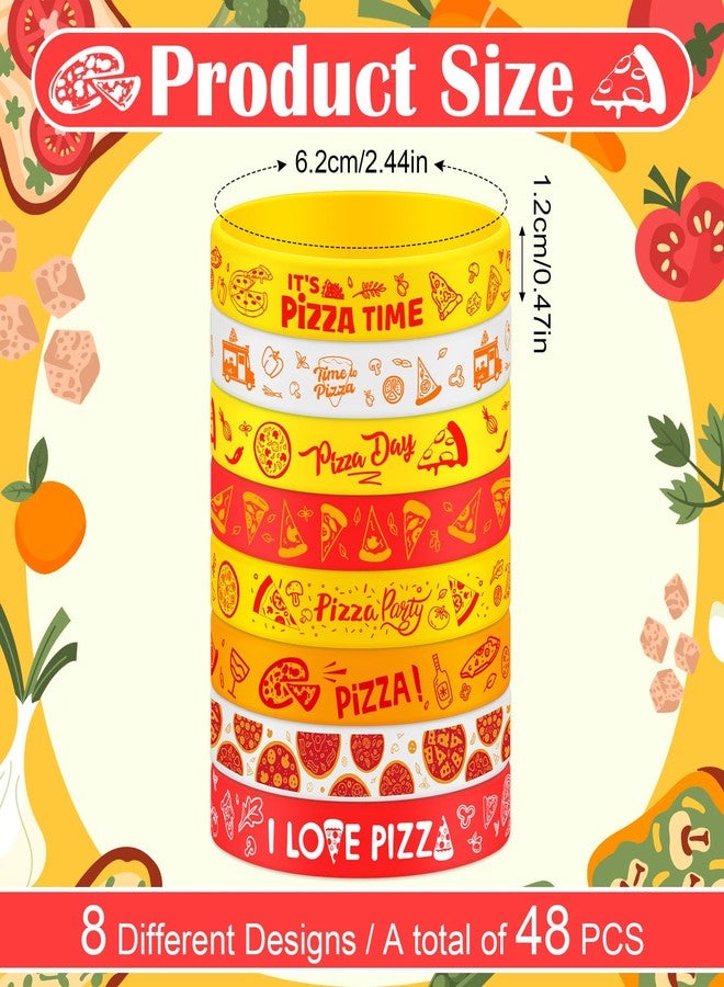 Furbeko 48Pcs Pizza Party Wristbands Silicone Bracelets Pizza Birthday Party Supplies Pizza Theme Stretch Bracelets Gifts for Women Men Teen Pizza Party Favors School Prizes, 8 Styles - Image 2